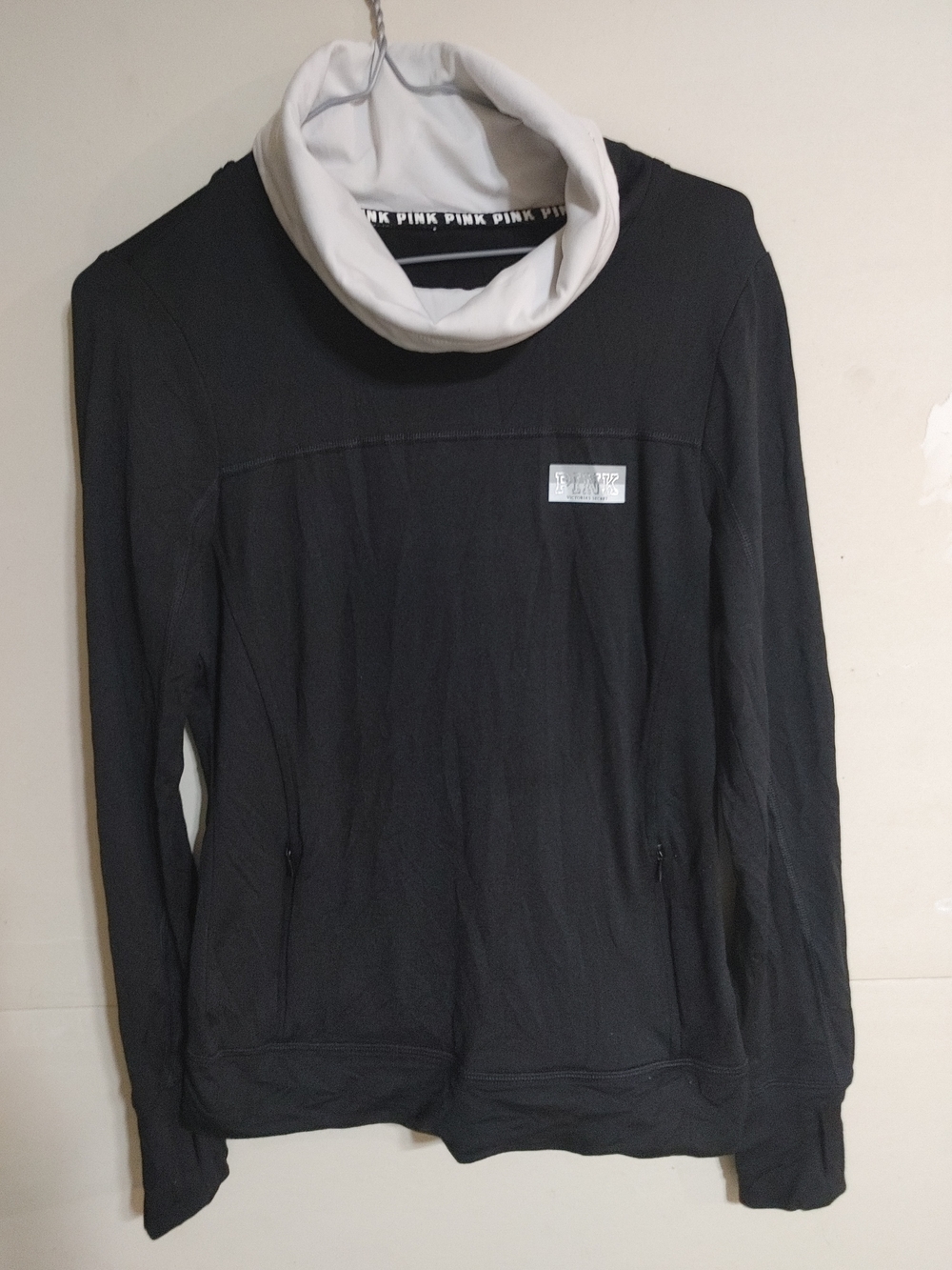 PINK Victoria's Secret Black Pullover Hoodie with White Cowl Neck